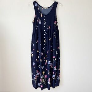 Vintage Express Sleeveless Dark Floral Button Front Maxi Size M Spring Summer